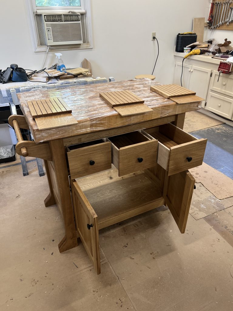 Assembled Cart Doors and Drawers Open with Knife Holders