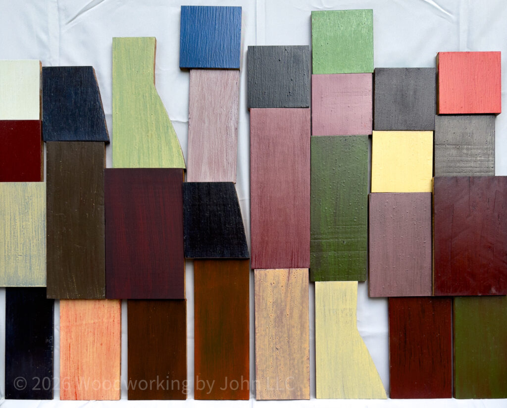 Milk paint color samples on white oak