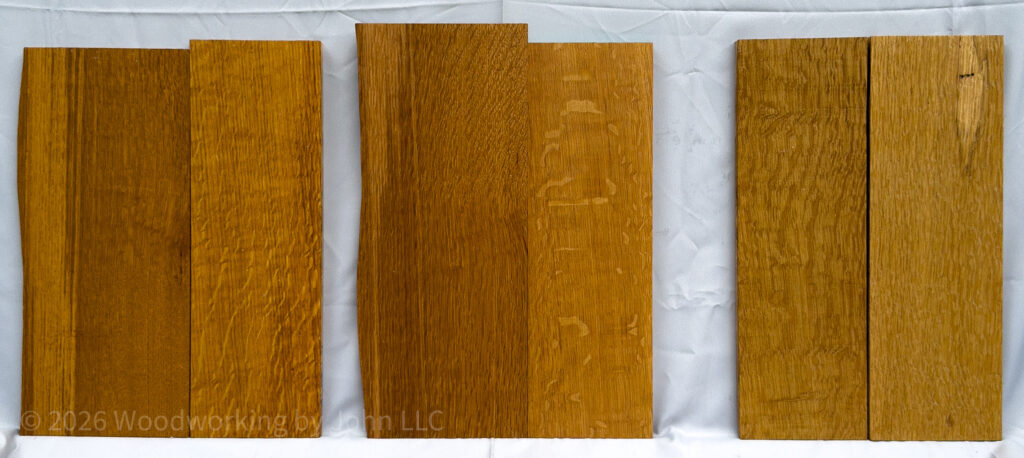 White oak finishes side by side