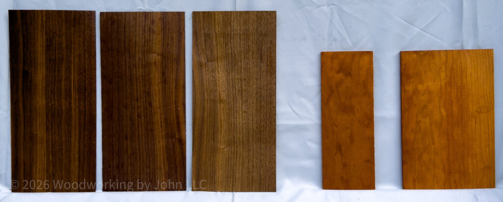 Walnut and cherry finishes side by side