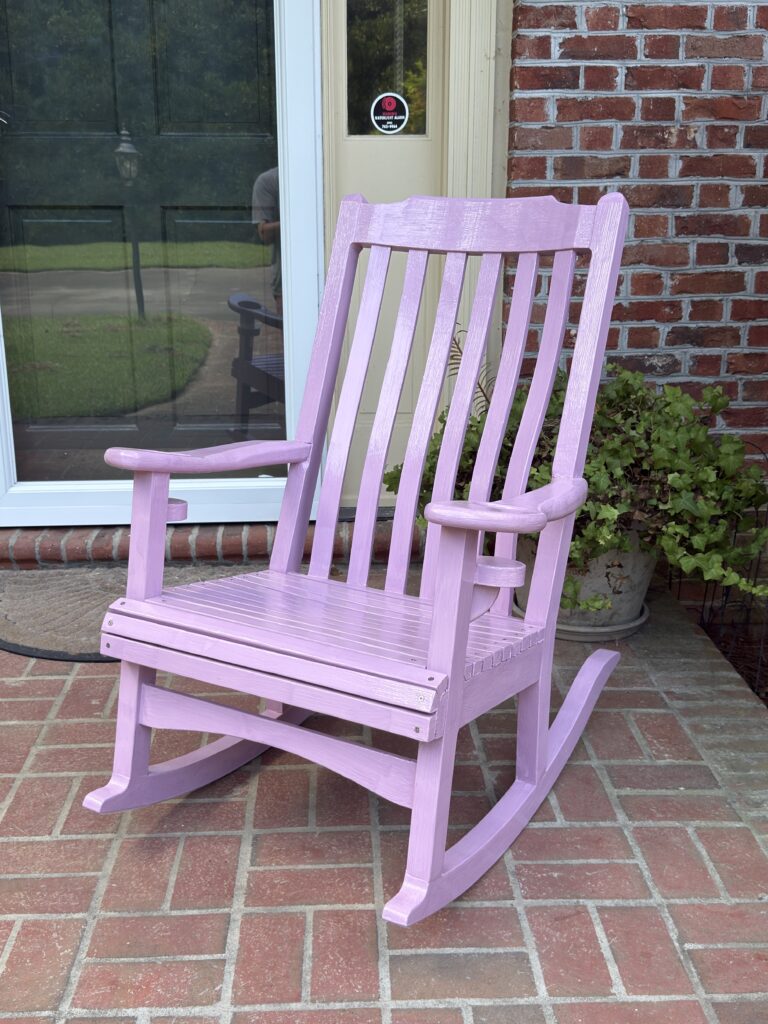 Custom rocking chair finished in Lavender linseed oil paint by Woodworking by John